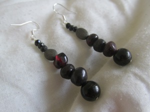 Protection/anti negativity earrings, using gemstones of black tourmaline, garnet, pyrite and black spinel, set in sterling silver, special order from GoodnessInTheCosmos.etsy.com