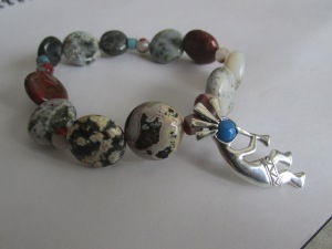 Sterling Silver Kokopelli Charm bracelet, with Ocean Jasper, Turqouise and Red Jasper by GoodnessInTheCosmos.etsy.com